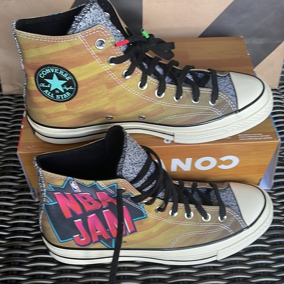Converse Chuck Taylor All Star 70 Hi Brown/Solar Red/Electric Aqua mens NBA JAM - Picture 2 of 16